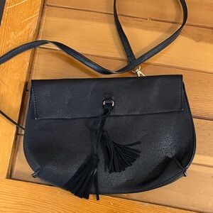 Street Level Black Crossbody Bag with Tassels